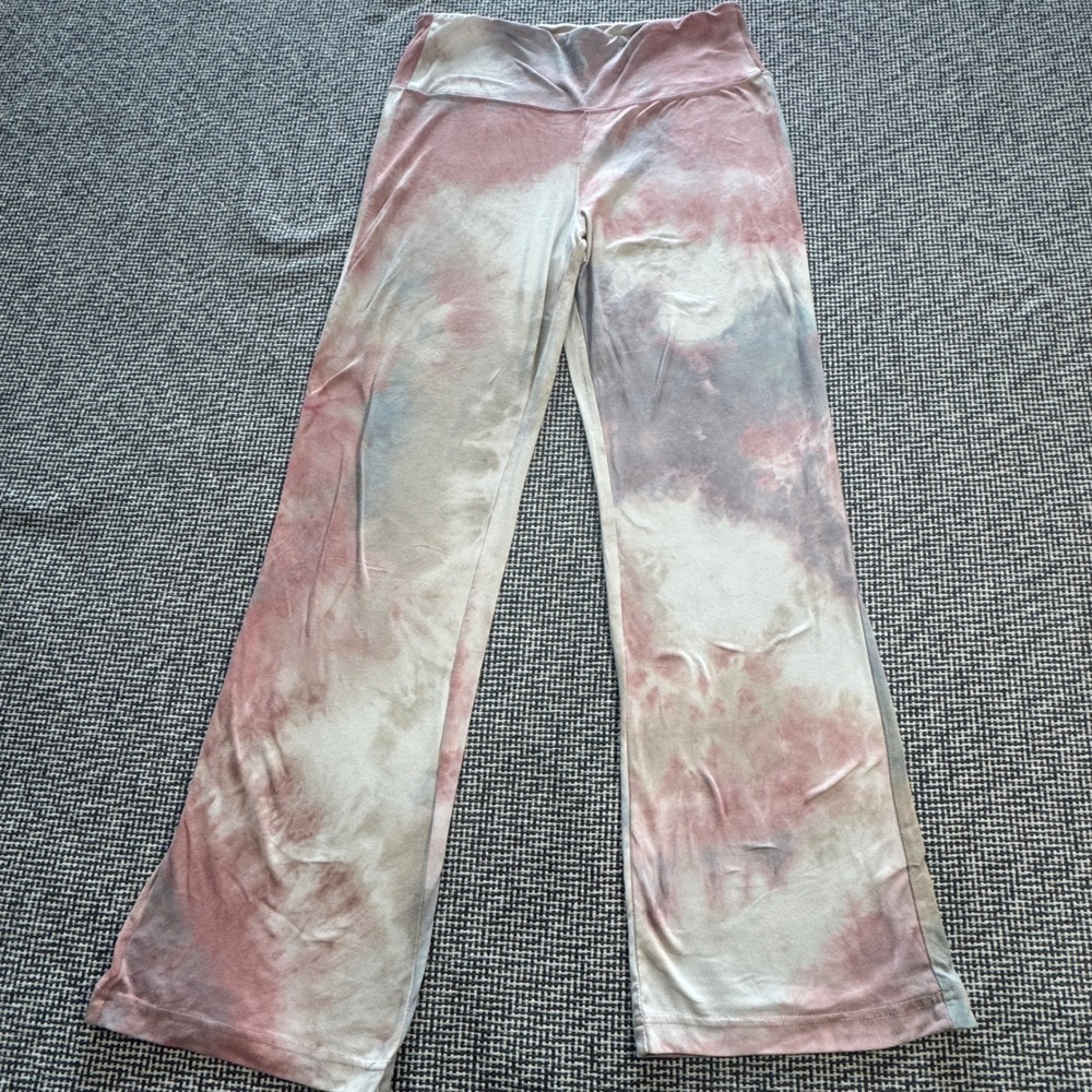 WFX by WallFlower Womens Tie Dye Flare Leg Pants Pink Blue Large